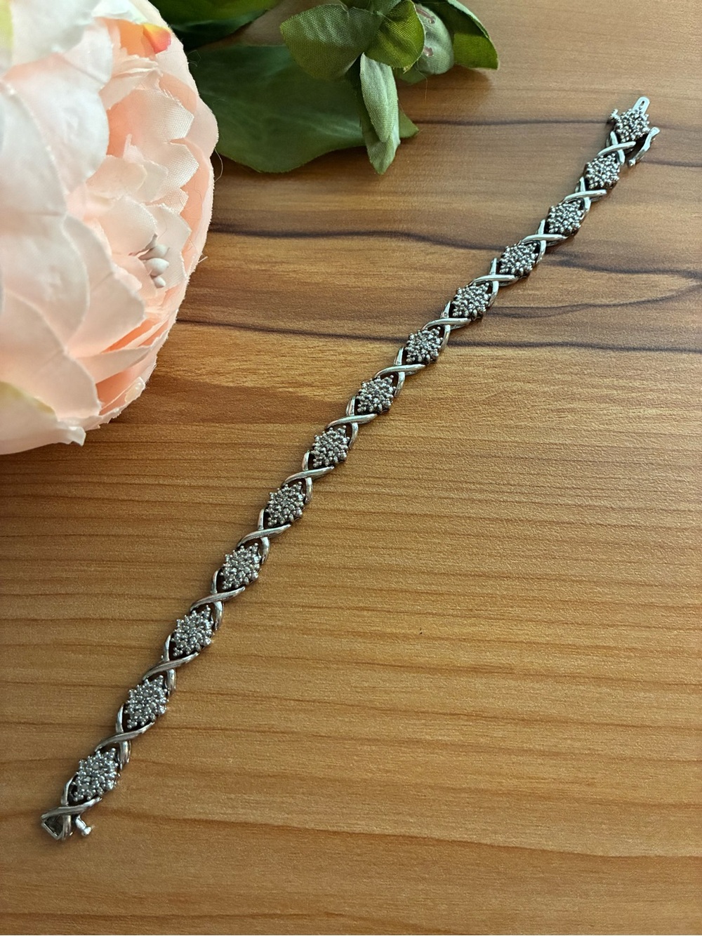 Sterling Silver Crystal Link Bracelet - Silver